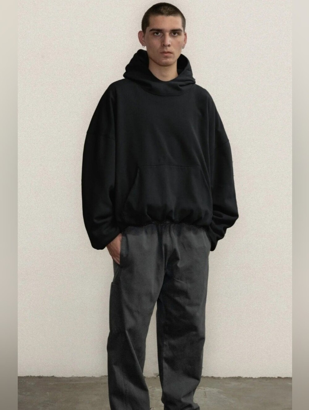 YZY-Men's DOUBLE LAYERED HOODIE Black XS